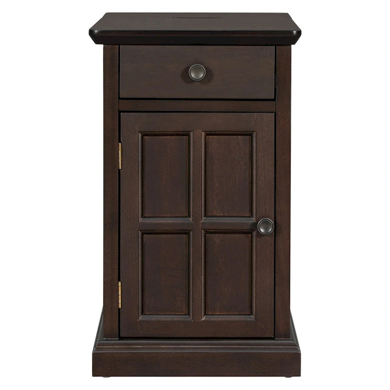 Vintage End Table with USB Port Drawer and Cup Holders