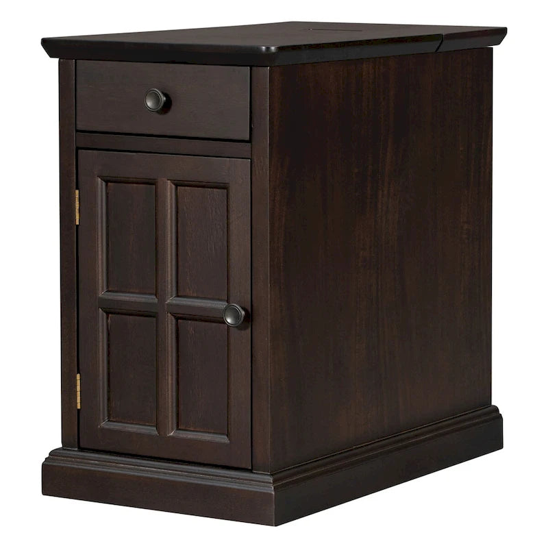 Vintage End Table with USB Port Drawer and Cup Holders