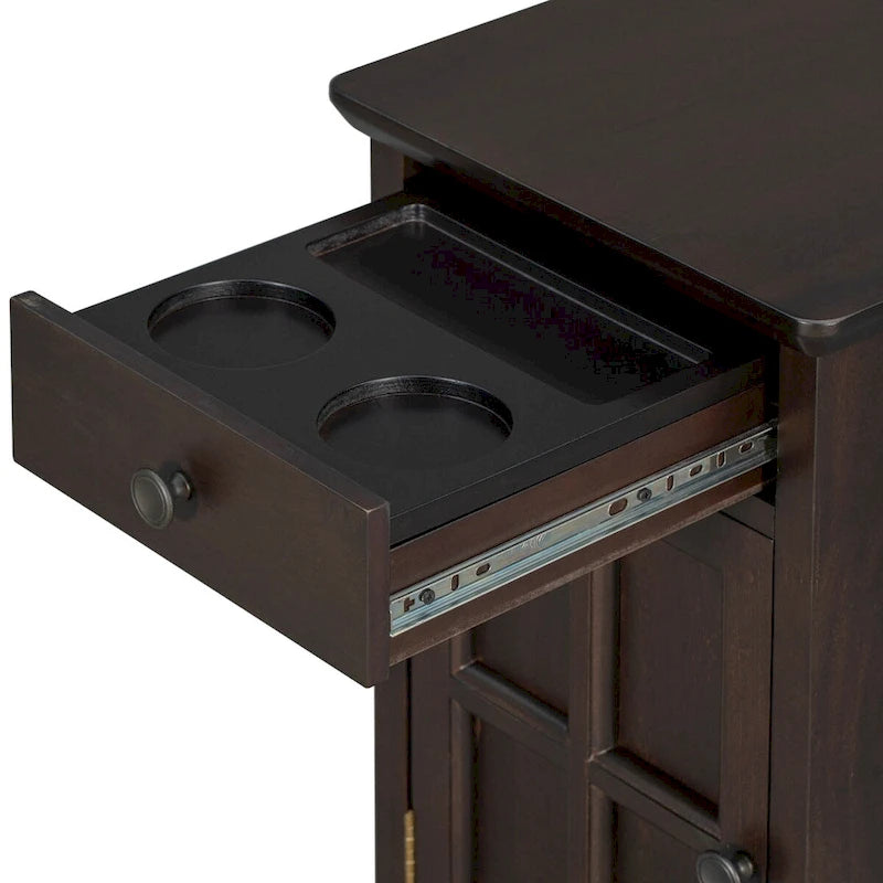 Vintage End Table with USB Port Drawer and Cup Holders