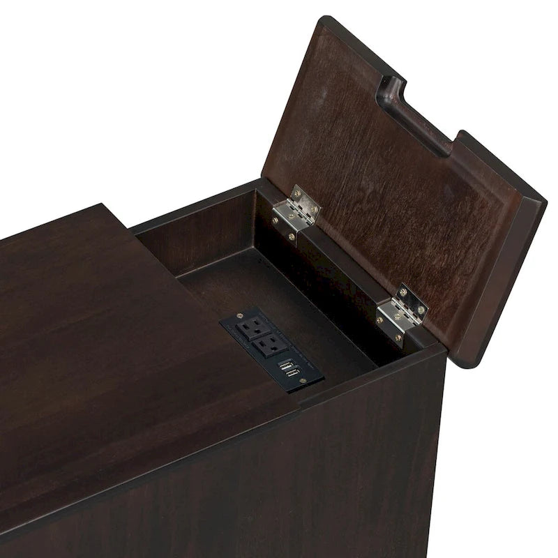 Vintage End Table with USB Port Drawer and Cup Holders