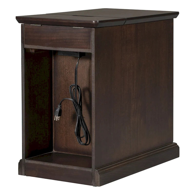 Vintage End Table with USB Port Drawer and Cup Holders