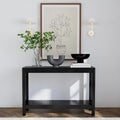Solid Mindi Wood Slim Console Table with Bottom Shelf