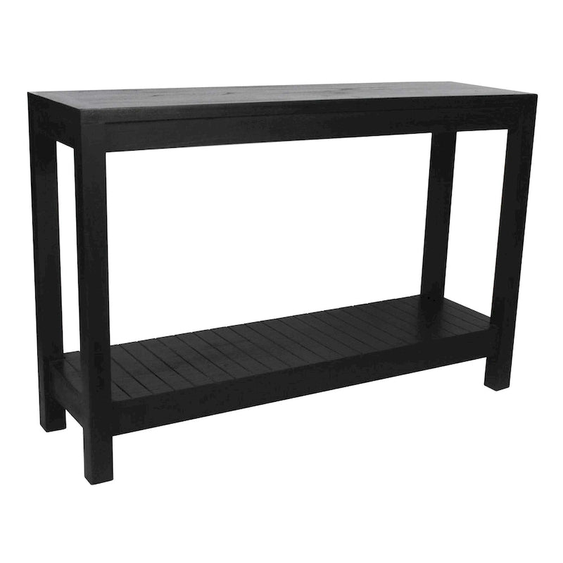 Solid Mindi Wood Slim Console Table with Bottom Shelf