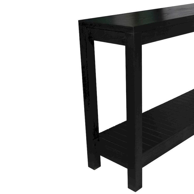Solid Mindi Wood Slim Console Table with Bottom Shelf