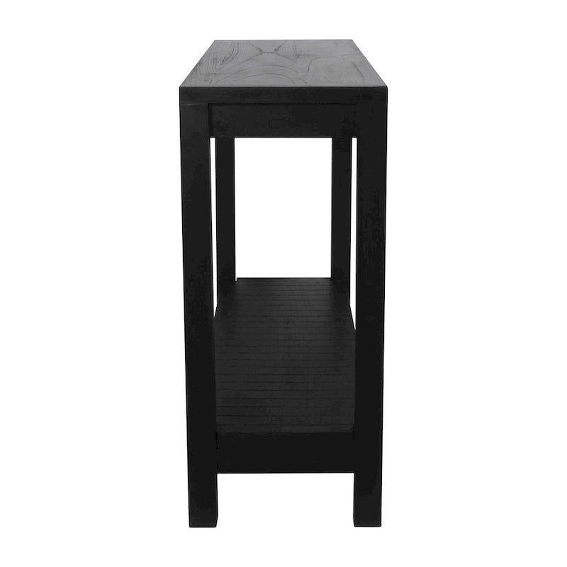 Solid Mindi Wood Slim Console Table with Bottom Shelf
