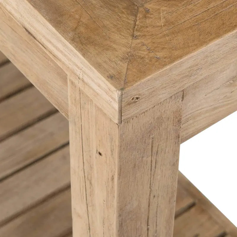 Solid Mindi Wood Slim Console Table with Bottom Shelf